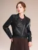 Chaqueta de cuero genuino de marca Haining auténtica para mujer, nueva colección primavera/otoño 2026, piel de oveja, chaqueta corta casual estilo coreano, moderna