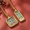 Nuevo Colgante Mini Thangka con Buda Amarillo de la Riqueza, Tara Verde, Zaki Lhamo, Colgante Thangka Estilo Tíbet Hecho de Acero de Titanio