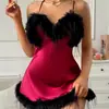 Bata de noche para mujer estilo europeo y americano, con original patchwork de pelo, talla grande, corta, y diseñada como un vestido casual o pijama para estar en casa, disponible para venta al por mayor