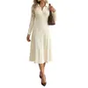 Nuevo Vestido de Punto Otoño/Invierno 2026, Color Sólido, Elegante Vestido Largo para Ir al Trabajo, Vestido Elegante Transfronterizo Europeo y Americano