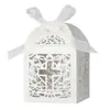 Caja de Dulces con Calado en Forma de Cruz Transfronteriza con Cinta Blanca, Caja de Papel para Chocolates de Boda, Perforada, No Amarillea