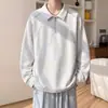 Moletom masculino de peso pesado com meio zíper, outono, caimento solto, versátil, adequado para adolescentes, jaqueta da moda estilo americano com gola polo