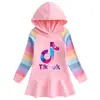 2026 Primavera e Outono Novo Algodão Desenho Animado Arco-Íris Vestido de Menina Moletom com Capuz de Manga Comprida Infantil Vestido de Princesa