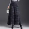 Pantalones de Lana a Cuadros Elegantes de Pierna Ancha para Mujer 2026 Otoño/Invierno Nuevos de Cintura Alta que Cubren la Cadera Cortos de Temperamento Versátiles Pantalones Casuales
