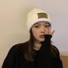 Chapéu Moderno Vintage Patch Par Chapéu de Lã Feminino Outono e Inverno Cabeça Grande Quente Estilo Coreano ins Proteção para Orelhas Chapéu de Tricô