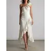 Sitio Independiente de Amazon Comercio Exterior Ropa para Mujer Estilo Nuevo Europeo y Americano Cruzado Vestido Elegante Irregular con Volantes Plisados