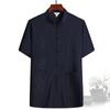 Traje Tang Masculino de Verão com Manga Curta para Avôs de Meia-Idade e Idosos Estilo Chinês Botões Dinastia Han Tamanho Grande Camisa de Seda de Gelo
