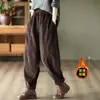 Novas Calças Harem da Moda 2026 Femininas Roxas, Forradas com Fleece e Espessadas, Tamanho Grande, Emagrecedoras, Casuais