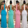 C7789 Transfronterizo 2026 Nuevo Vestido de Noche para Mujer con Escote Halter, Escote en V Profundo, Plisado, Estilo Sirena, Corte Ajustado, Vestido de Fiesta