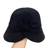 Sombrero de Cubo con Lazo Oscuro para Mujer, Calidez Otoño/Invierno, Adelgazamiento Facial, Estilo Retro Artístico