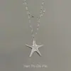 Nova Colar com Pingente de Estrela-do-Mar de Contas de Cristal Empilhadas de Camada Dupla Moda Nicho Estilo Simples de Férias Colar Longo