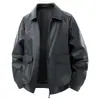 TransfronteiriçaJaqueta nova de couro PU para homens, estilo workwear retrô americano, robusta e relaxada, estilo old money, simples de rua