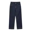 Xin Ge Calça Reta de Veludo Quente de Inverno com Comprimento Nove Pontos para Mulheres Cintura Alta Levemente Elástica Engrossada Emagrecedora Versátil Jeans com Veludo Calça Reta
