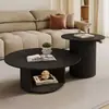 Juego de Mesa de Centro Color Crema Estilo Francés con Cama para Gato y Almacenamiento, Mesa de Centro Ovalada Pequeña de Madera Maciza, Mesa de Centro Minimalista para Apartamento Pequeño