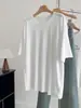 Camiseta holgada de estilo perezoso, corte relajado, holgada, extragrande, cuello redondo, manga corta para mujer, nueva, versátil, top de longitud media para verano