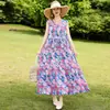 Vestido de algodão e seda sem mangas de alta qualidade, estilo jovem, para mulheres, vestido de verão para férias na praia, plus size, para mulheres de meia-idade, vestido Sanya, vestido de praia