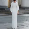 Moda femenina transfronteriza europea y americana 2026: vestido formal elegante y cómodo, entallado a la cintura, corte slim, escote en V, mangas murciélago largas