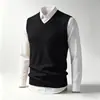 Colete de tricô sem mangas com gola V para outono e inverno, suéter quente, camada interna de cor sólida, colete de lã, camiseta básica