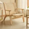 Sofá escandinavo individual de madera maciza, silla de ocio simple para sala de estar de casa de huéspedes, sillón sofá con respaldo tejido de cuerda, sillón perezoso para balcón