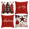 Juego de fundas de almohada de Navidad, juego de cuatro piezas de imitación de lino, decoración del hogar nórdica, funda de almohada para cojín de sofá de sala de estar de invierno