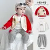 Macacão de Bebê Outono Novo Estilo Moda para Menino Fato Dividido Elegante de Três Peças Roupas de Menino Roupas Casuais para Passeio Primavera e Outono Tendência