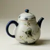 Tetera de Porcelana Azul y Blanca de las Dinastías Tang y Song con Diseño de Orquídea Mariposa Pintada en Rojo Dorado, Juego de Té de Cerámica con Filtro de Agujero de Bola, Tetera Portátil para el Hogar