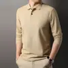 Camisa Polo Multicolor de Algodón Puro Estilo Nuevo Primavera y Otoño Camiseta de Manga Larga con Cuello de Solapa de Negocios Transpirable Casual para Hombre
