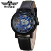 T-Winner/Victor 8008 Correa de Cuero Hueco Reloj Mecánico Resistente al Agua Casual Reloj de Pulsera de Cuero Reloj Mecánico de Comercio Exterior
