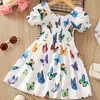 Vestido de Verão para Bebê Menina Estilo Europeu e Americano, Vestido da Moda para Crianças Pequenas, Vestido Fino de Alcinha Estiloso para Meninas, Vestido Floral Infantil