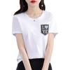 2023 Verano Nueva Llegada Lazo de Lentejuelas Combinable Estilo Chanel Top Camiseta de Manga Corta Femenino Estilo Ins Manga Media Body