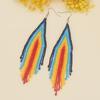 Pendientes largos originales de estilo étnico bohemio con cuentas y borlas tejidas a mano con pequeñas cuentas de arroz para mujer