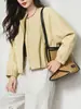 Chaqueta de cuero genuino Haining auténtica para mujer, nuevo estilo 2026, cuello redondo, corta, estilo funcional, abrigo chaqueta de piel de oveja