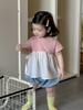 Ropa de Verano Fina para Niños Bebé 2026 Conjunto de Verano para Niñas Camiseta de Manga Corta Falsa de Dos Piezas y Mono de Mezclilla