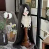 Peluca para muñeca BJD multicolor opcional, 60 cm de largo, cabello liso, estilo extendido en blanco, cabello que se puede peinar a mano