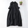 Vestido de Verano 2026 Holgado Talla Grande para Mujer de Algodón y Lino con Cuello Solapa de Longitud Media Simple y Elegante que Cubre el Cuerpo y Te Hace Ver Más Delgada