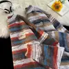 Suéter de punto a rayas con cuello redondo de moda para otoño e invierno, diseño de bloques de color retro callejero americano, tejido para parejas, nuevo modelo 2026
