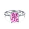 Anillo de plata de ley 925 con diamantes de alto carbono para mujer, anillo de circonita 8A con corte cuadrado de flor de hielo, color tesoro, explosiones en vivo.