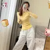 Suéter de punto color verde menta estilo coreano para mujer, nueva camisa base ajustada de otoño, top de manga larga moderno