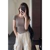 Figura Boa Proporção Gigante Estilo Estrangeiro Pequeno Curto Slim-fit Slimming Base Camiseta de manga curta Feminina Verão Novo D0622X