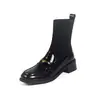 Botines de Punto de Piel de Vaca para Mujer, Botines Cortos Elásticos, Nuevos Botines de Tobillo de Cuero Genuino Redondos de Tacón Bajo Estilo Universitario para Mujer