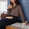 Camisa de manga larga a rayas retro estilo francés para mujer, nueva colección otoño 2026, corte holgado, tejido cepillado