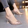 Sandálias de Tamanho Grande Femininas Verão 2019 Novo Estilo Baotou Bico Apontado Pé Sexy Metal Decorativo Elevado sapatos de senhora
