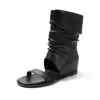Sandalias Apiladas con Diseño de Nicho de 5 cm para Mujer, Nuevo Estilo Verano 2026, Sandalias de Cuero Suave con Punta Abierta, Botines Cortos Plisados