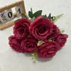 Rosa Anna transfronteriza de 9 cabezas con plantas acuáticas flores artificiales decoración del hogar flores falsas adornos de mesa para sala de estar arreglos florales de boda venta al por mayor