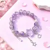 Pulseira de franja estrela gordinha super fofa para mulheres, acessório doce e versátil para estudantes, pulseira de estrela e lua de vidro estourado 10mm no atacado