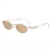 Montura de Metal Ovalada Incrustada con Diamantes Montura Pequeña de Perlas Gafas Montura Sentido Avanzado Cara Lisa Libre Puede Adaptarse Miopía Lente Plana