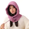 Balaclava Feminina Outono e Inverno Prova de Frio e Quente Chapéu de Lã Tricotado Cachecol Tudo-em-Um Xale Quente com Capuz