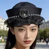 Gorra Azul Marino Bordada Europea y Americana Cosplay Uniforme de Policía Femenino Sombrero de Otoño e Invierno para Actuación Circunferencia de Cabeza Grande Sombrero de Marinero Japonés para Mujer
