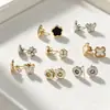 Brincos de Tarraxa de Trevo de Quatro Folhas de Venda Quente Transfronteiriça Nicho High-End Aço Inoxidável Cor Duradoura Coração Totalmente cravejado de Diamante Joia Versátil de Luxo Leve