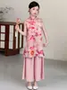 Conjunto de pantalones anchos sin mangas para niñas de verano 26 nueva ropa infantil para niñas nuevo estilo chino estilo nacional cheongsam conjunto de dos piezas